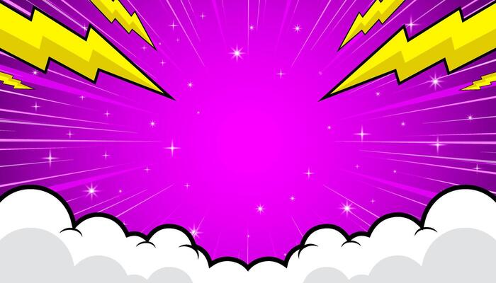 comic background with cartoon style design of clouds, lightning