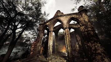 CGI Haunting remnants of an ancient structure in a dense forest setting video
