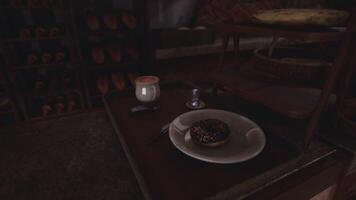 CGI Delicious dessert assortment on a rustic wooden table in a cozy setting video
