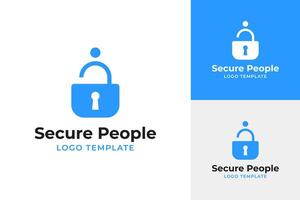 Lock with people for security app logo design template illustration vector