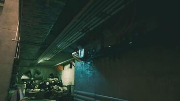 CGI Urban underground setting with industrial elements and ambient lighting at dusk video