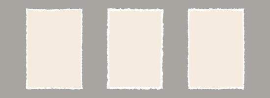 Torn paper frame backgrounds. Beige blank sheet wallpapers with jagged edges. Ripped grunge element bundle for poster, text box, banner, collage, sticker. Rectangle craft backdrops vector