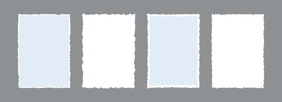 Torn paper frame backgrounds. Jagged edge paper sheet wallpapers. Blue and white ripped grunge element bundle for poster, text box, banner, collage, sticker. Blank rectangle craft backdrops vector