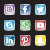 Collection of Glossy Social Media Icons on a Black Background vector