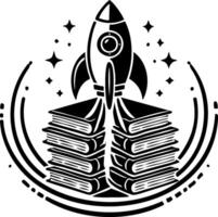 Rocket launching from books symbolizing knowledge power vector
