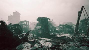 CGI Ruins of a devastated city after a catastrophic event with foggy atmosphere video