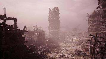 cgi ödslig stad ruiner täckt i damm och skräp efter en förödande händelse video