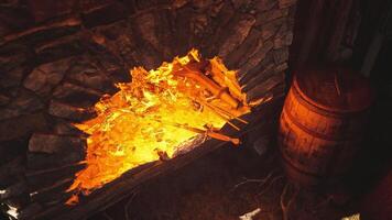 CGI Traditional blacksmithing in a rustic old forge with glowing embers video