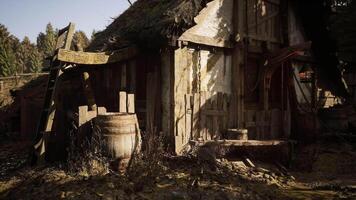 CGI Rustic wooden cottage surrounded by trees in a serene natural setting video