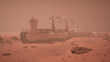 CGI Mars colony habitat with equipment set for scientific exploration on red planet video