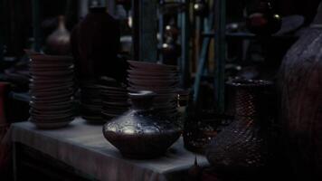 CGI Exploring an antique market filled with unique pottery and ceramics video