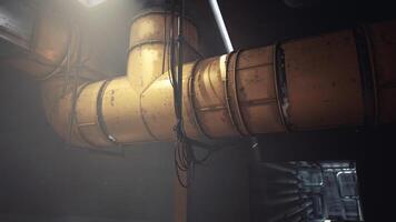 CGI Detailed view of an industrial pipe system in a dimly lit environment video