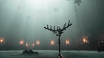 CGI Mysterious candle holder in a dimly lit, atmospheric space with fog video