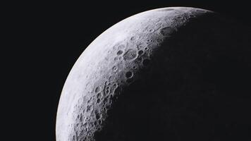 CGI Crescent moon illuminated against a dark sky showcasing lunar surface details video