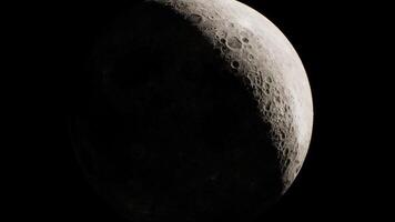 CGI Waxing crescent moon over dark sky with detailed surface features video