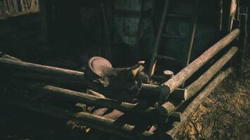 CGI Vintage saddle resting on a wooden fence in a rural setting video