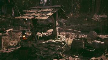 CGI Old rustic well surrounded by forest in a deserted countryside setting video
