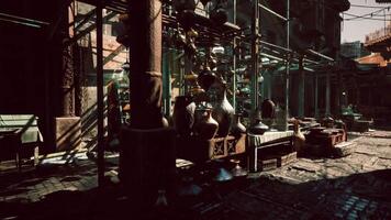 CGI Vibrant market filled with pottery in an old urban setting during daylight video