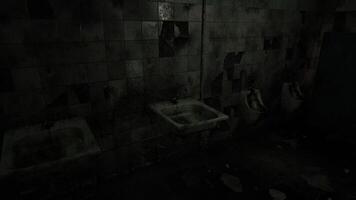 CGI Dark and abandoned restroom with deteriorating walls and sinks video