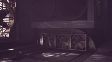 CGI Industrial setting with large ventilation fans and textured walls in shadow video