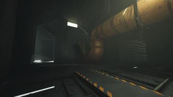 CGI Dark industrial corridor with yellow pipe and mysterious shadows visible video
