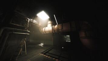 CGI Industrial corridor with pipes and light in a dark environment video