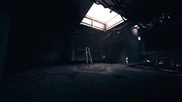 CGI Dark room with a ladder and overhead light in an abandoned building video