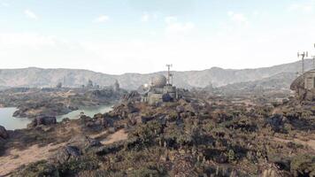CGI Landscape view of a rocky terrain with communication towers and water body video