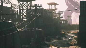 CGI Abandoned industrial area with rusty containers and overgrown paths in daylight video
