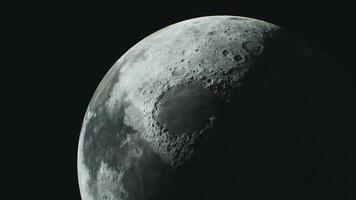 CGI Moon illuminated in night sky with visible craters and surface details video