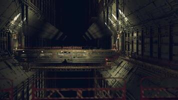 cgi explorador un industrial estructura con intrincado diseño y Encendiendo efectos video