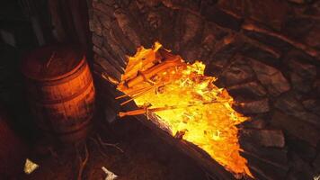 CGI Crafting metal tools in an old forge with glowing embers and rustic elements video