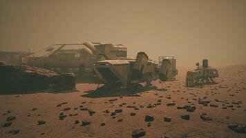 CGI Mars colony site with structures and equipment during a dusty atmosphere video