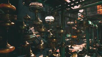 CGI Colorful lanterns hanging in a vibrant market during sunset video