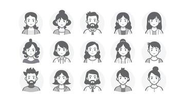 A group of avatar icons featuring line editing options against a white backdrop vector