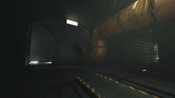 CGI Dark industrial corridor with pipes and shadowy lighting in a modern setting video