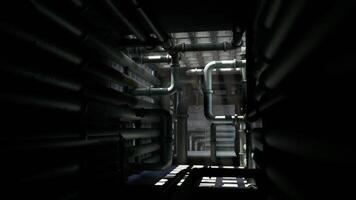 CGI Complex network of pipes intersecting in an industrial environment video