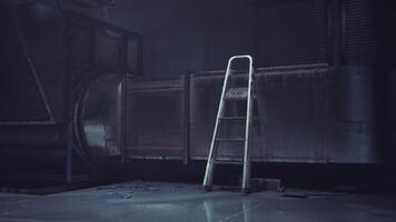 CGI Industrial ladder rests against a metallic surface in a dim environment video