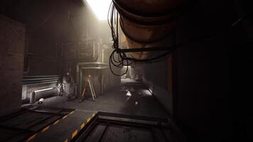 CGI Mysterious industrial corridor illuminated by ambient light in a hidden space video