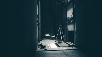 CGI Mysterious hallway with ladder and shadows in abandoned building video