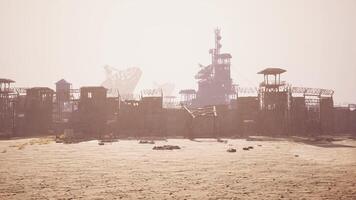 CGI Abandoned industrial site in the desert at dusk with hazy sky video