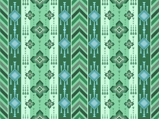 Seamless geometric pattern with flowers in blue and pastel colors for vintage and retro decor.