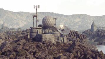 CGI Abandoned communication tower in a desolate mountainous landscape video