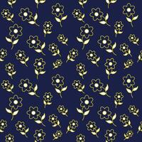 a pattern with yellow flowers on a dark blue background vector