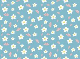 a pattern with white and pink flowers on a blue background vector