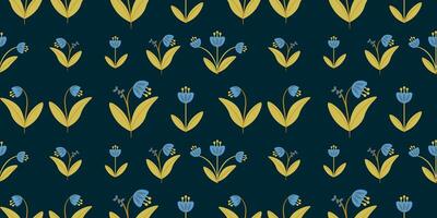 Seamless pattern set with blue and yellow flowers. vector