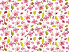 a pattern with pink flowers and leaves vector