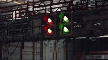 CGI Traffic lights showing red and green signals in an industrial location video