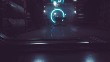 CGI Futuristic corridor with glowing circular portal and reflections visible video