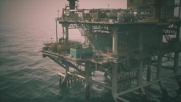 CGI Oil rig located in ocean waters during overcast weather conditions video